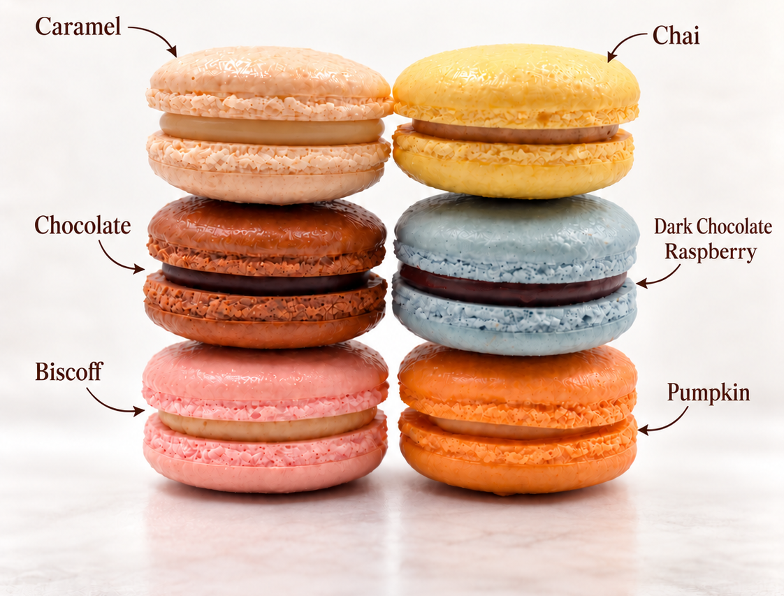 Fresh Rose Bakery macarons in six flavors