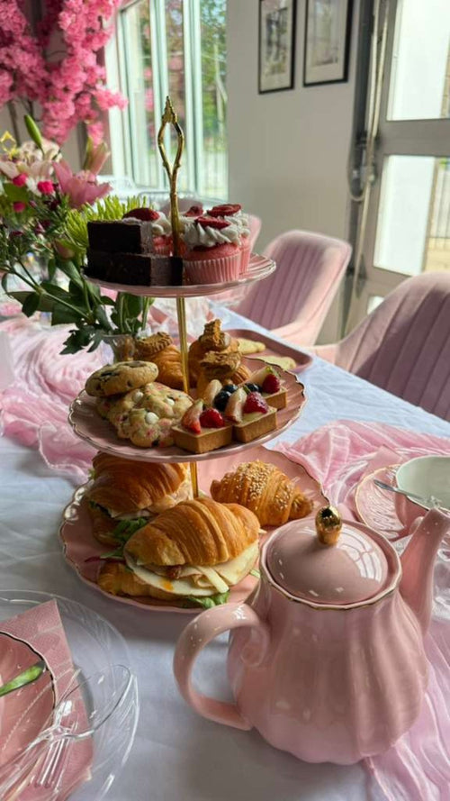 Rose Bakery tea party setting with pastries in Louisville Kentucky