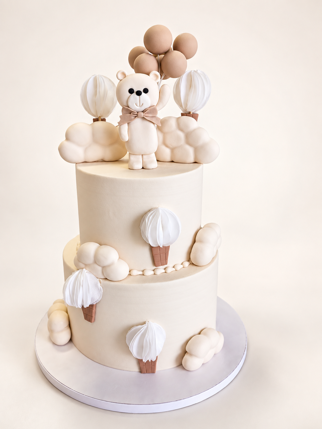 White teddy bear two-tier cake made by Rose Cake Louisville