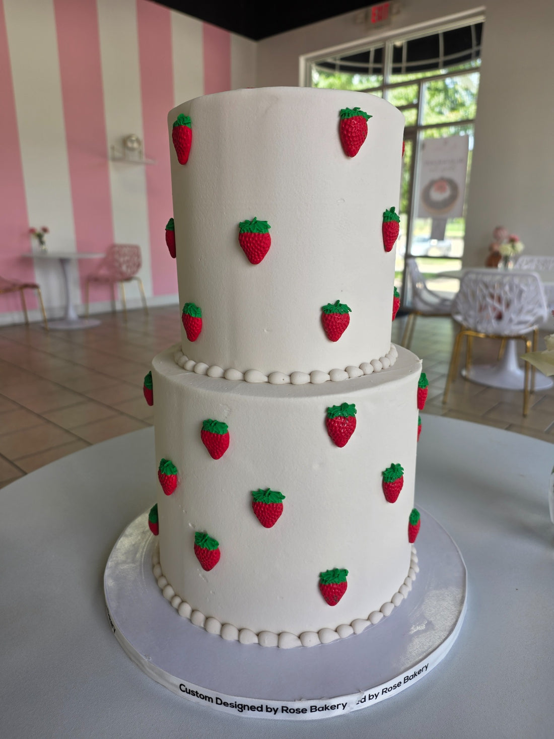 Strawberry two-tier birthday cake made by Rose Cake Louisville
