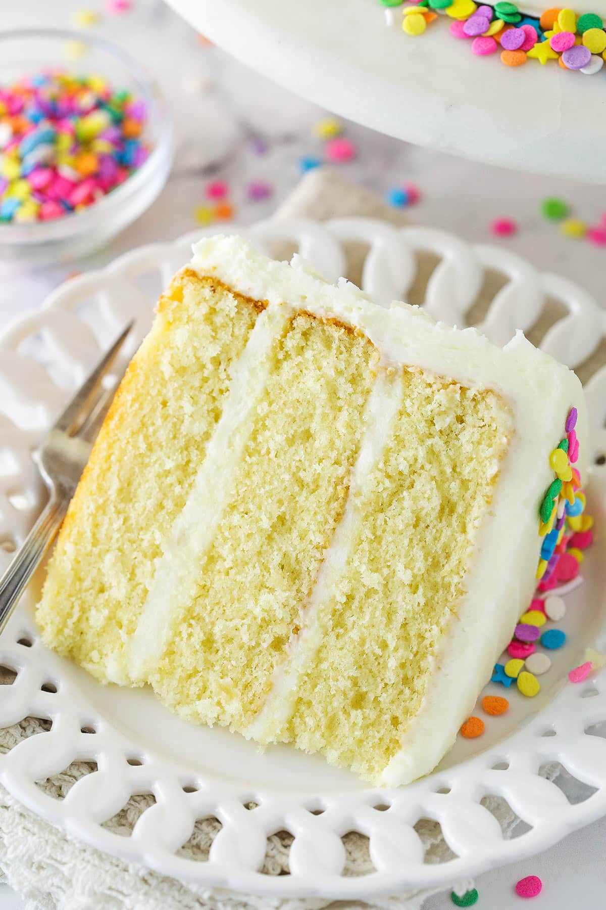 Illustrative Vanilla cake slice showing flavor
